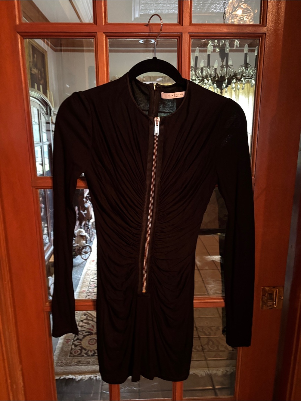 GIVENCHY PARIS Black Fitted Cocktail Dress with Full Gold Zipper!!